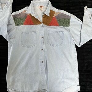 Men's Casual Patchwork Denim Shirt size XL
